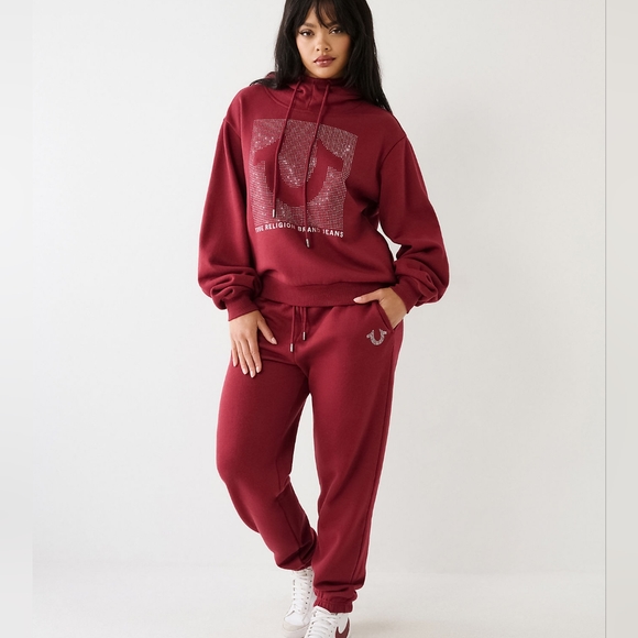 ❤️‍🔥❤️‍🔥TRUE RELIGION CRYSTAL RELAXED HOODIE- CABERNET WOMEN'S SIZE LARGE - Picture 6 of 10